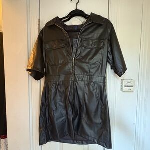 NWT Black Vegan Leather mini Utility Dress
